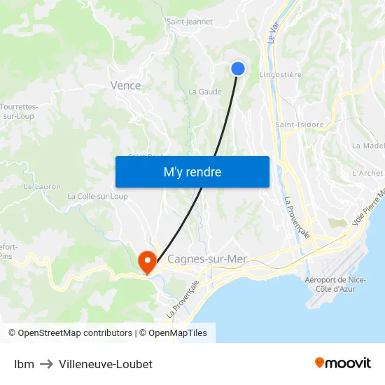 Ibm to Villeneuve-Loubet map