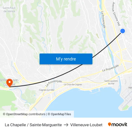 La Chapelle / Sainte-Marguerite to Villeneuve-Loubet map