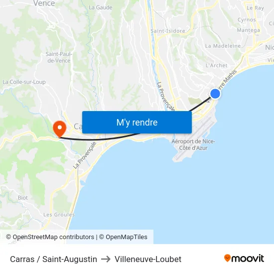 Carras / Saint-Augustin to Villeneuve-Loubet map