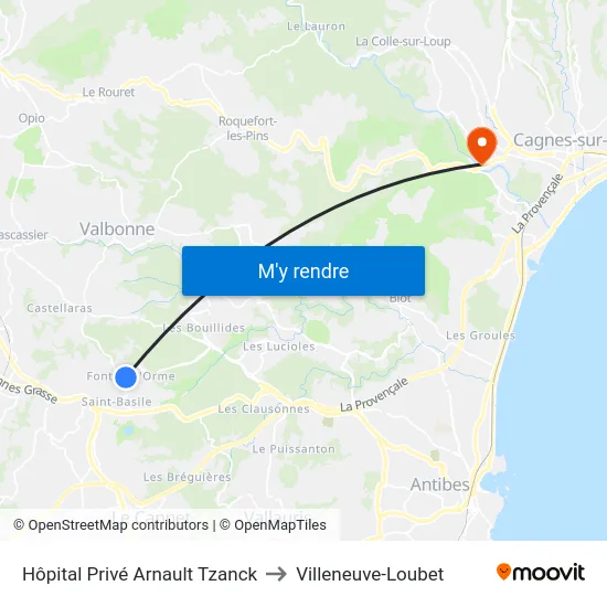 Hôpital Privé Arnault Tzanck to Villeneuve-Loubet map