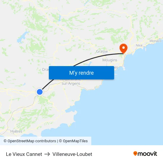 Le Vieux Cannet to Villeneuve-Loubet map