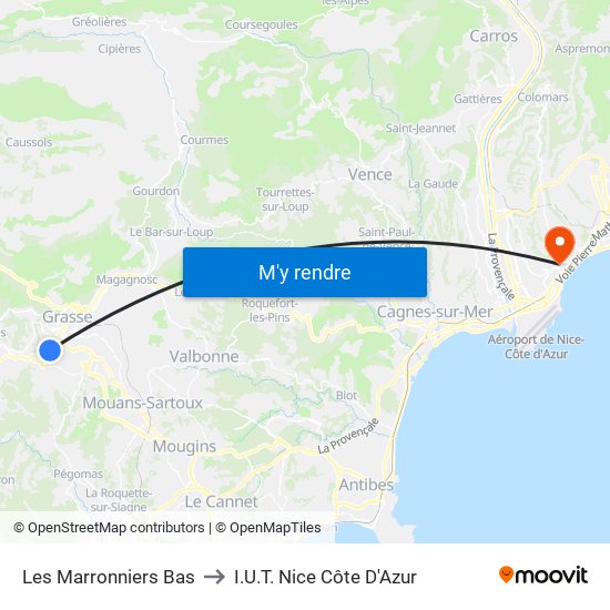 Les Marronniers Bas to I.U.T. Nice Côte D'Azur map