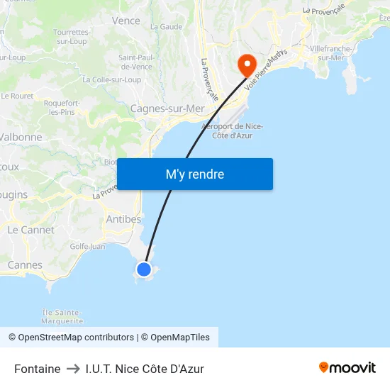 Fontaine to I.U.T. Nice Côte D'Azur map