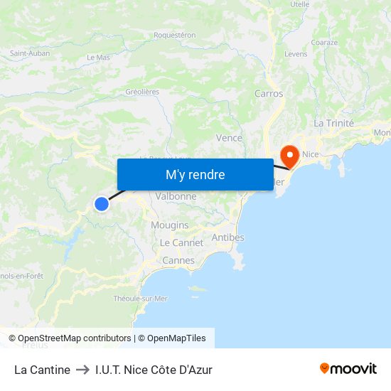 La Cantine to I.U.T. Nice Côte D'Azur map
