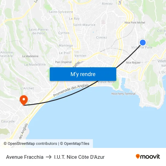 Avenue Fracchia to I.U.T. Nice Côte D'Azur map