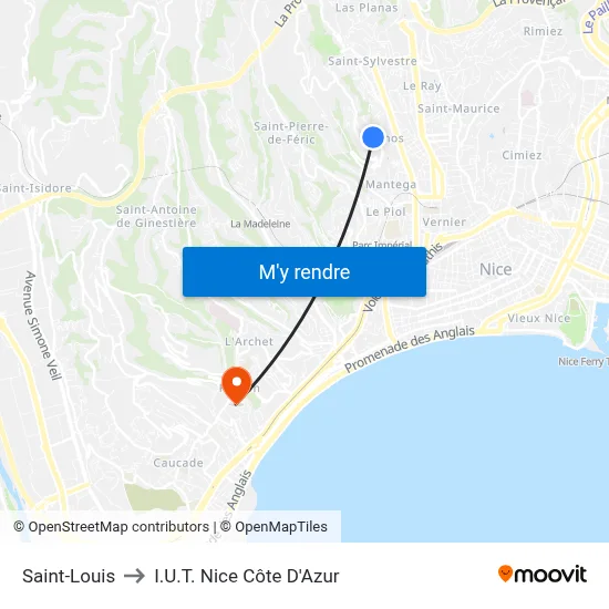 Saint-Louis to I.U.T. Nice Côte D'Azur map