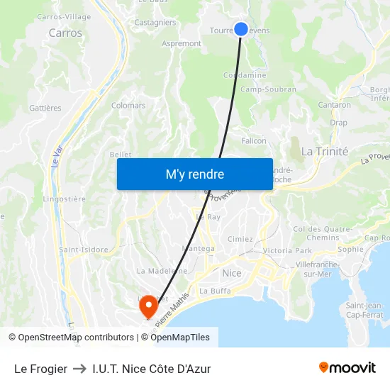 Le Frogier to I.U.T. Nice Côte D'Azur map