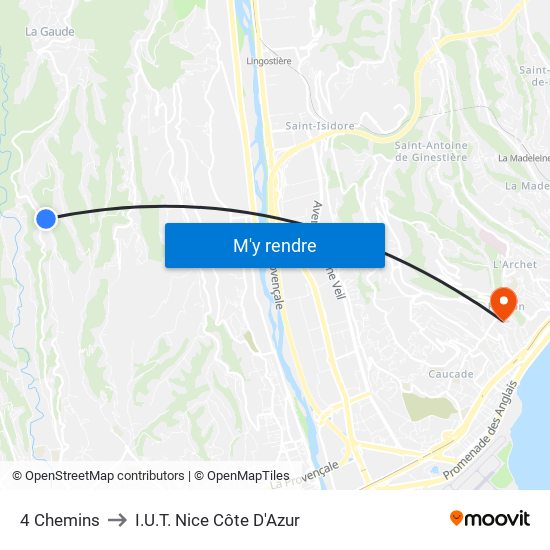 4 Chemins to I.U.T. Nice Côte D'Azur map