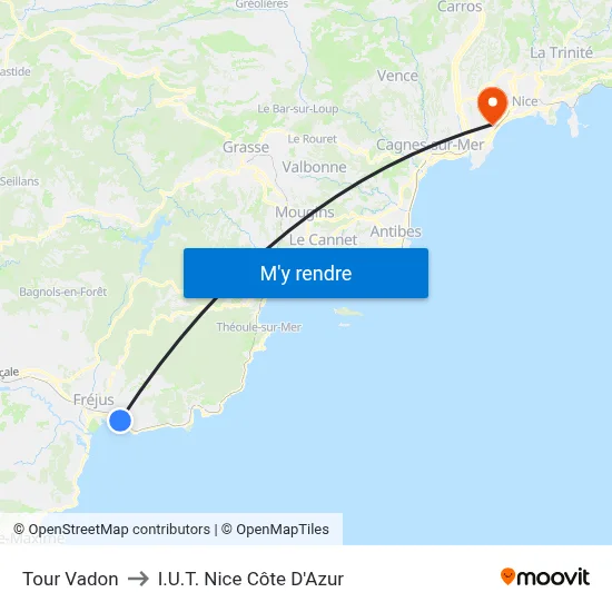 Tour Vadon to I.U.T. Nice Côte D'Azur map
