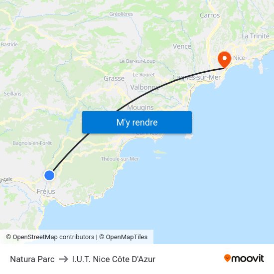 Natura Parc to I.U.T. Nice Côte D'Azur map