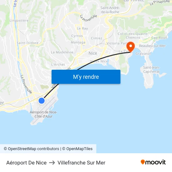 Aéroport De Nice to Villefranche Sur Mer map