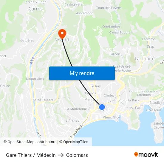 Gare Thiers / Médecin to Colomars map