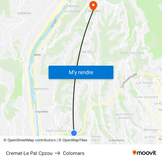 Cremat-Le Pal Cpzou to Colomars map
