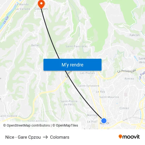Nice - Gare Cpzou to Colomars map