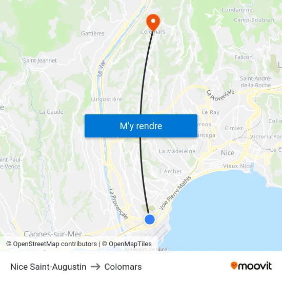 Nice Saint-Augustin to Colomars map