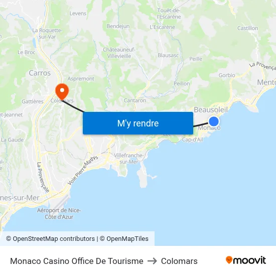 Monaco Casino Office De Tourisme to Colomars map