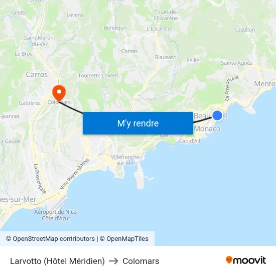 Larvotto (Hôtel Méridien) to Colomars map