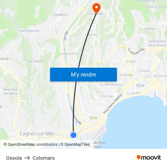 Ossola to Colomars map