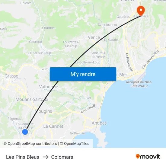 Les Pins Bleus to Colomars map