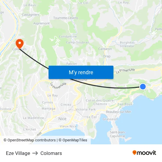 Eze Village to Colomars map