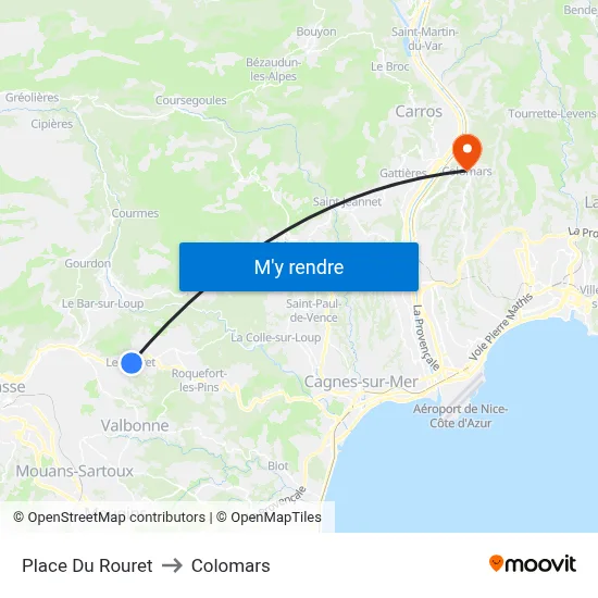 Place Du Rouret to Colomars map