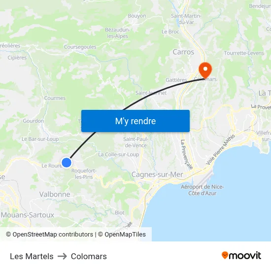Les Martels to Colomars map