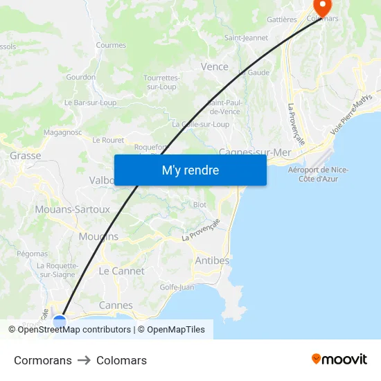 Cormorans to Colomars map