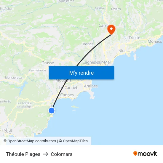 Théoule Plages to Colomars map