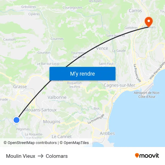 Moulin Vieux to Colomars map