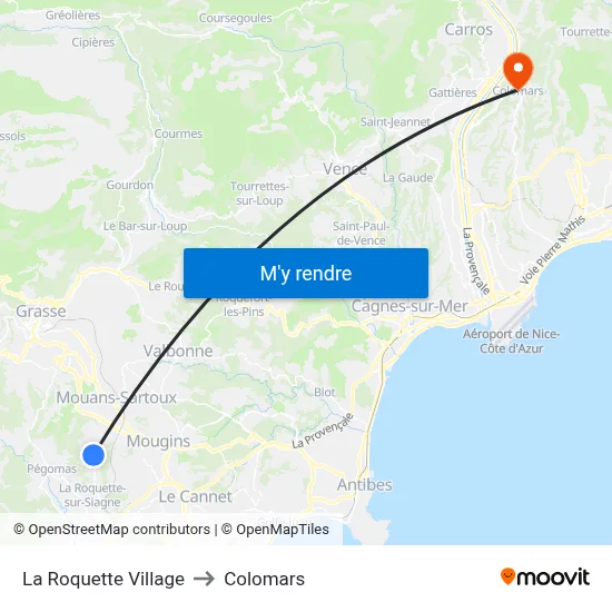 La Roquette Village to Colomars map