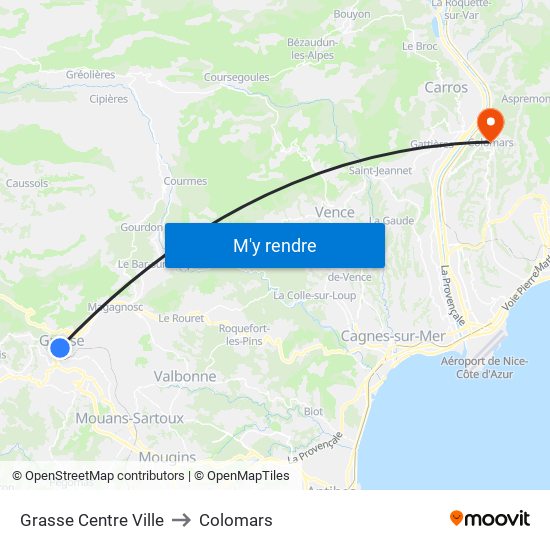 Grasse Centre Ville to Colomars map