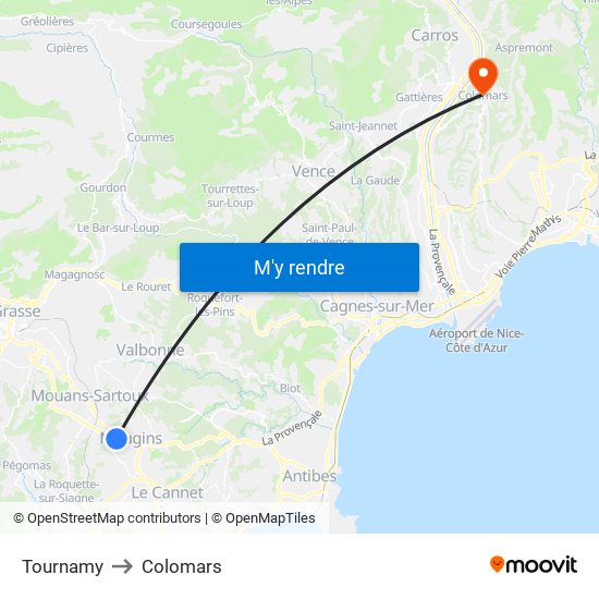 Tournamy to Colomars map