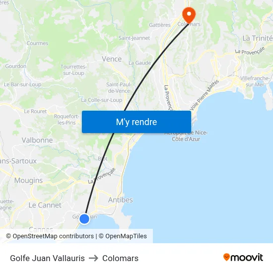 Golfe Juan Vallauris to Colomars map