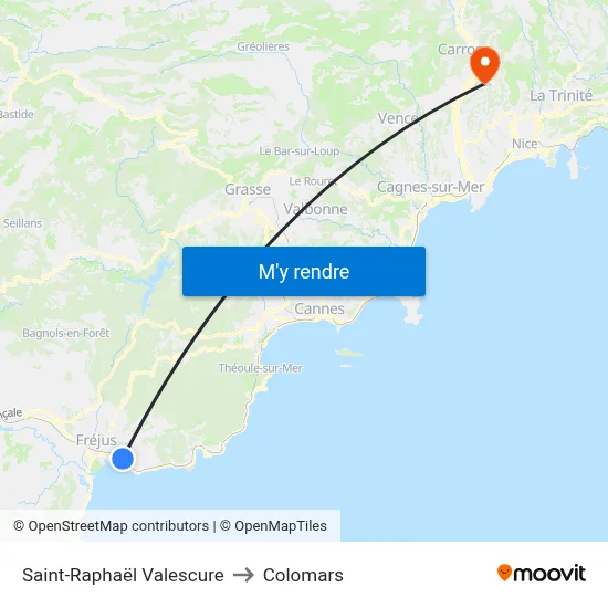 Saint-Raphaël Valescure to Colomars map