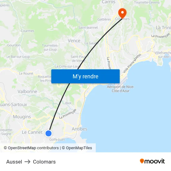 Aussel to Colomars map