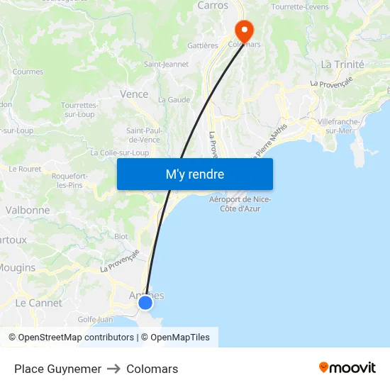 Place Guynemer to Colomars map