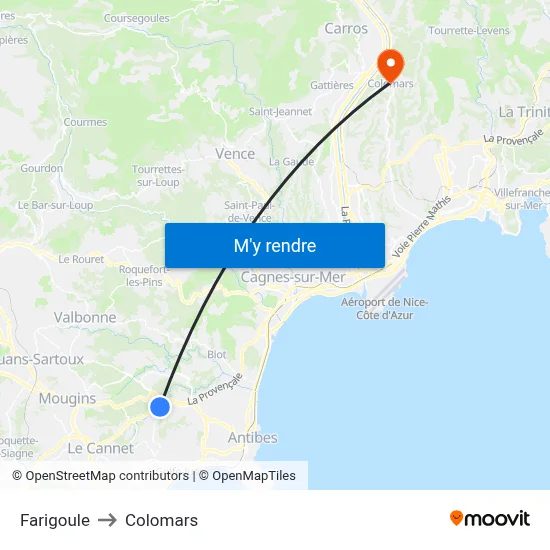 Farigoule to Colomars map