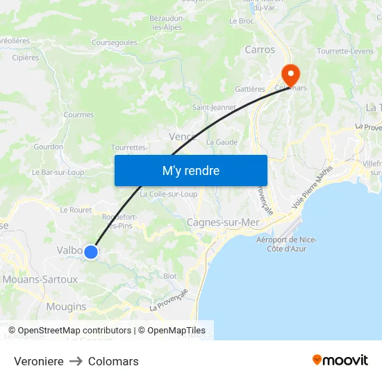 Veroniere to Colomars map