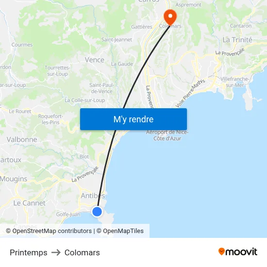 Printemps to Colomars map