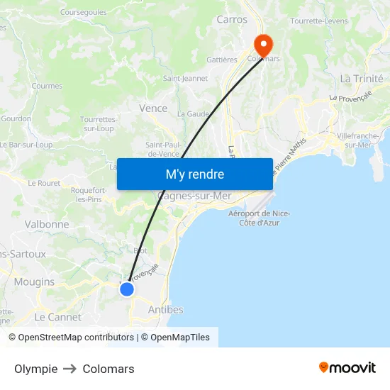 Olympie to Colomars map