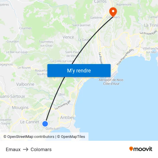 Emaux to Colomars map