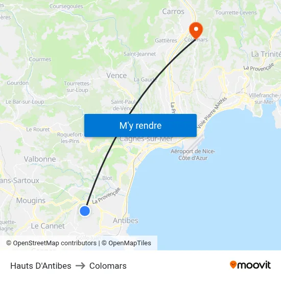 Hauts D'Antibes to Colomars map