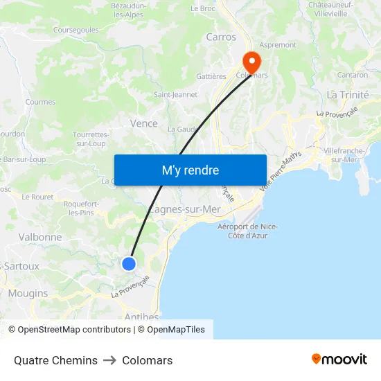 Quatre Chemins to Colomars map