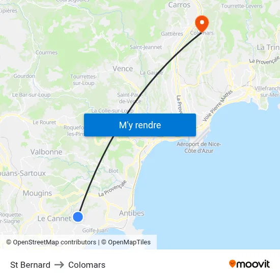 St Bernard to Colomars map
