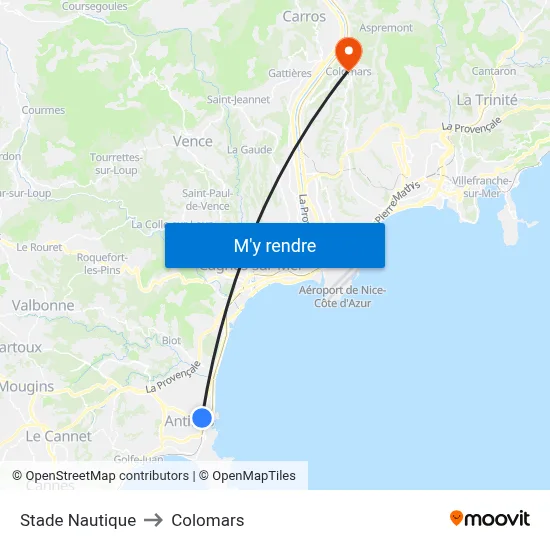Stade Nautique to Colomars map