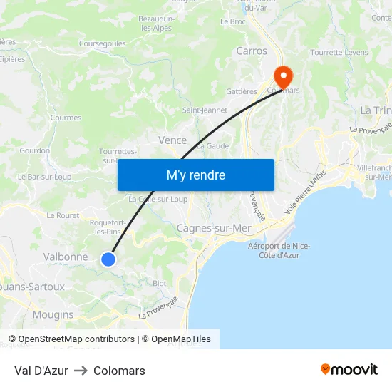 Val D'Azur to Colomars map