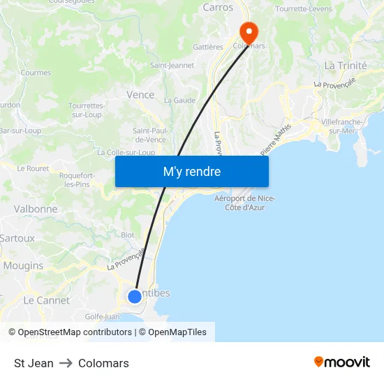 St Jean to Colomars map