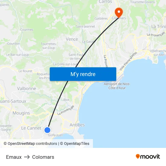 Emaux to Colomars map