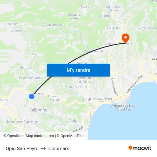 Opio San Peyre to Colomars map