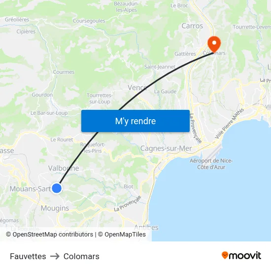 Fauvettes to Colomars map